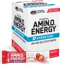 Optimum Nutrition Amino Energy Plus Packs d'hydratation, Packs en poudre d'énergie en marche, Burst de fraise, 25 Compte