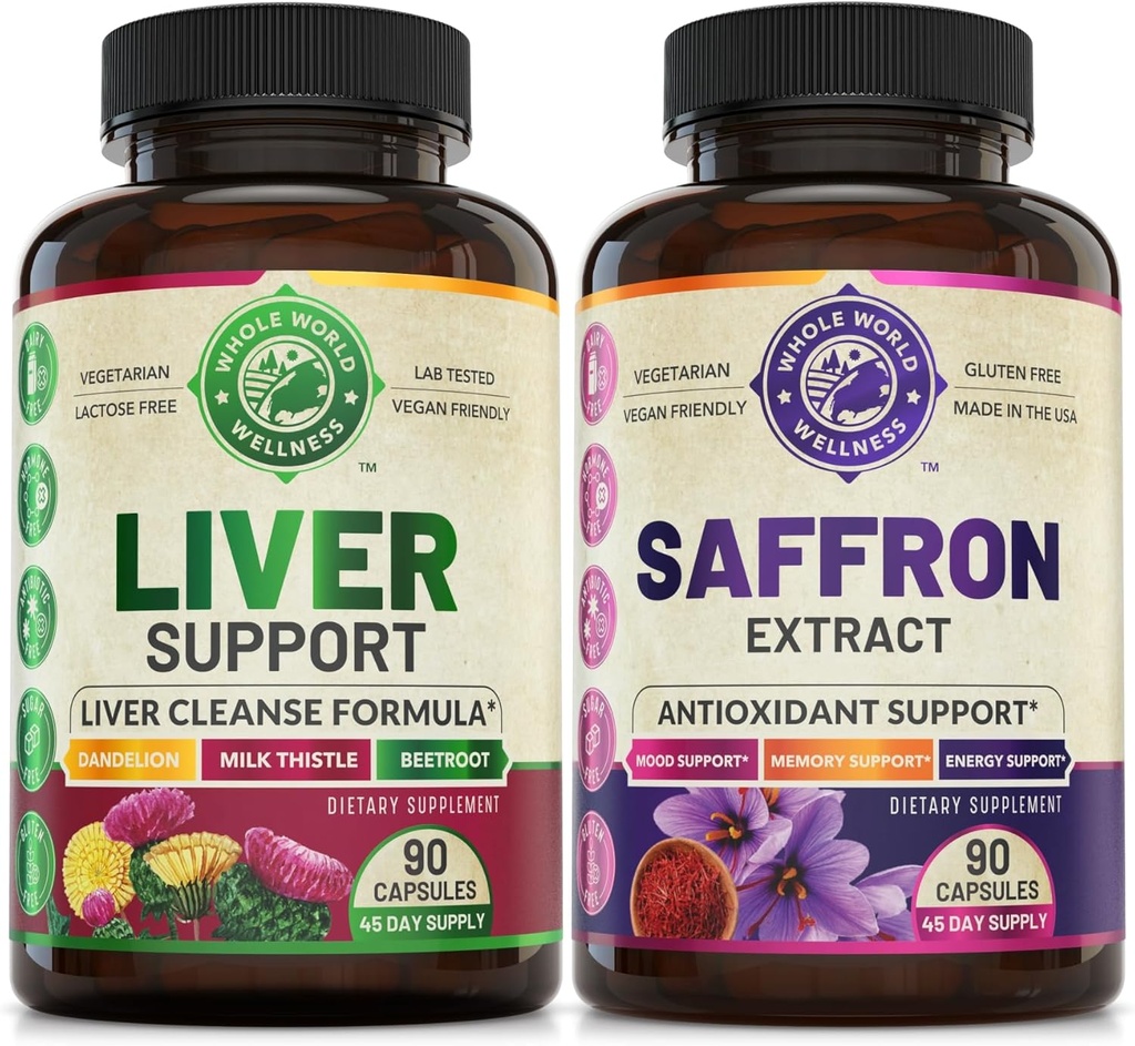 Liver Cleanse Detox Repair Formula and Pure Safran Extract Bundle (Une bouteille chacune). Soutient la santé du foie, la stimulation énergétique, l'humeur, la fonction métabolique. États-Unis Fait.