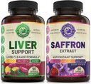 Liver Cleanse Detox Repair Formula and Pure Saffron Extract Bundle (One Bottle Each). Supports Liver Health, Energy Boost, Mood, Metabolic Function. USA Made.