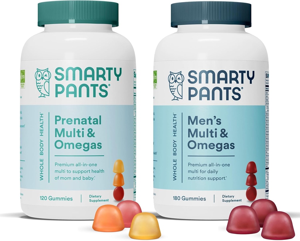 SmartyPants Gommies prénatales et multivitamines pour hommes: Oméga 3 Huile de poisson (EPA/DHA), Biotine, Méthylfolate, Vitamine D3, C, Vitamine B12, B6, A, K & Zinc pour le soutien immunitaire (30 jours)
