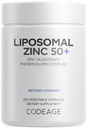 Codeage Supplément de zinc liposomique – 3 mois d'approvisionnement – 1 par jour - 50 mg de gluconate de zinc pilules de vitamine - suppléments minéraux essentiels Zinc Plus matrice de livraison liposomique - végétalien non-OGM - 100 capsules