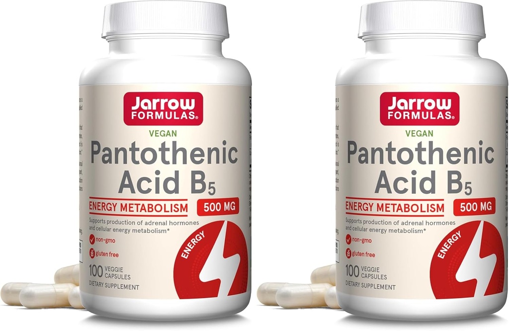 Formules de collants Acide pantothénique B5 500 mg - 100 capsules de légumes - Vitamine B essentielle - Production d'énergie et soutien au métabolisme - 100 portions (paquet de 2)