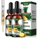 (2 Pack) Supplément de glycinate de magnésium, gouttes liquides de glycinate de magnésium 500mg-Support Stress Relief, Relaxation, Mood, Sommeil, Os et Muscle-4 Fl Oz, Vegan, Arôme Ananas