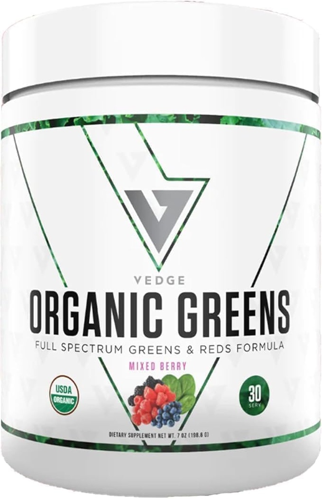 Vedge Nutrition Verts organiques - Poudre végétale Superfood - Mélange de boissons pour l'énergie, les antioxydants et la récupération - Verts plein spectre pour les athlètes - 30 portions - Mélange de baies parfumées