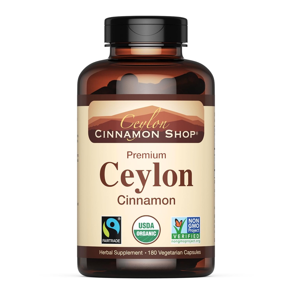 Ceylan Cinnamon Shop Bio Ceylan Cinnamon (100 % certifié), 180 capsules, 3 mois d'approvisionnement