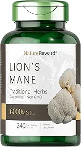 Lion's Mane 6000MG, favorise la clarté mentale, le focus et la mémoire, supplément de champignons, sans saveur, 240 capsules