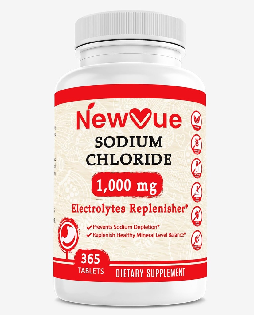 Chlorure de sodium 1000mg, 365 comprimés - comprimés de sel, non-OGM, sans gluten - boisson avec électrolytes Hydratation remplacée
