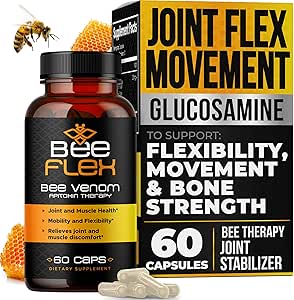Suppléments de soutien à l'articulation Bee Flex - Glucosamine et curcuma pour la santé articulaire et musculaire, la mobilité accrue, la flexibilité et le confort - Complexe de soutien au cartilage naturel - 60 capsules (1)
