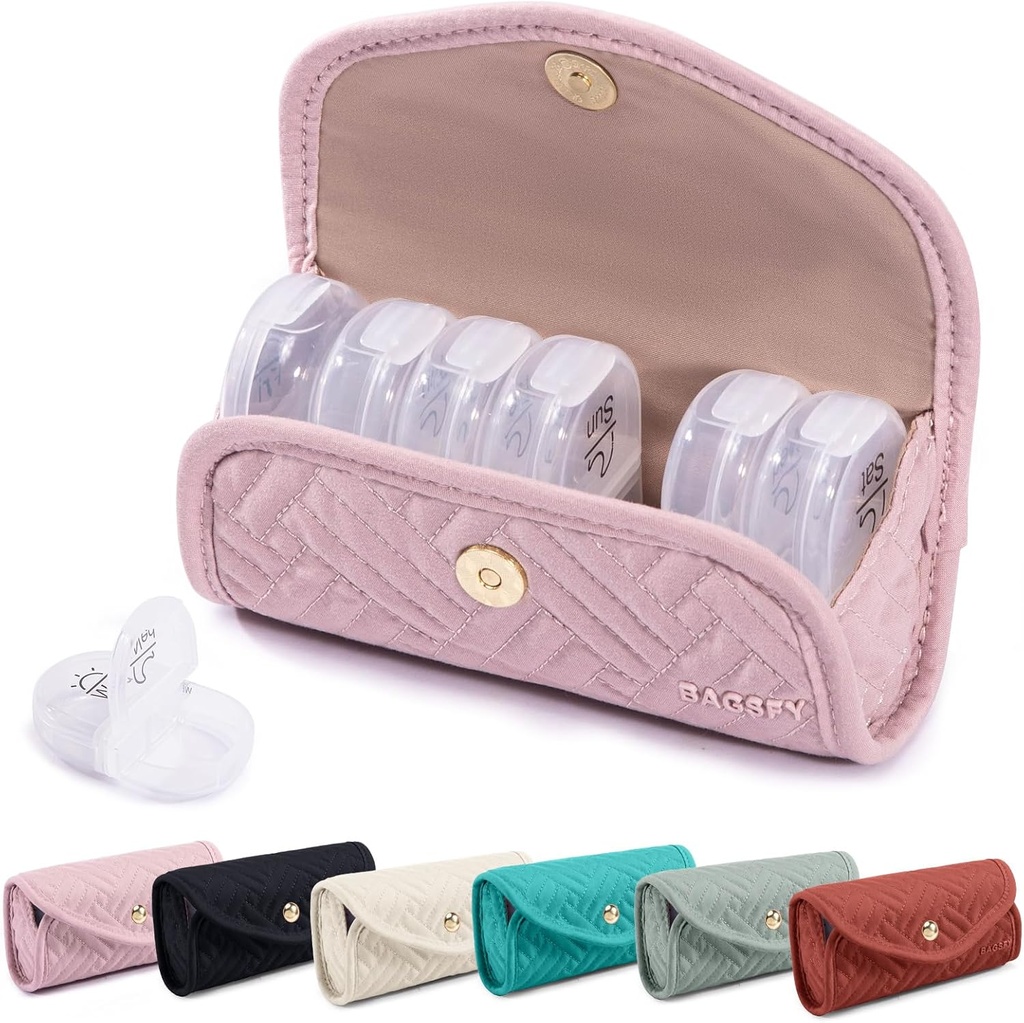 BAGSFY Weekly Pill Organizer 2 Times a Day in a Cute Fabric Pill Case, Medicine Bag, AM PM Pill Box 7 Day, Portable Medication Travel Case for Pills, Vitamins, Fish Oils, Supplements.