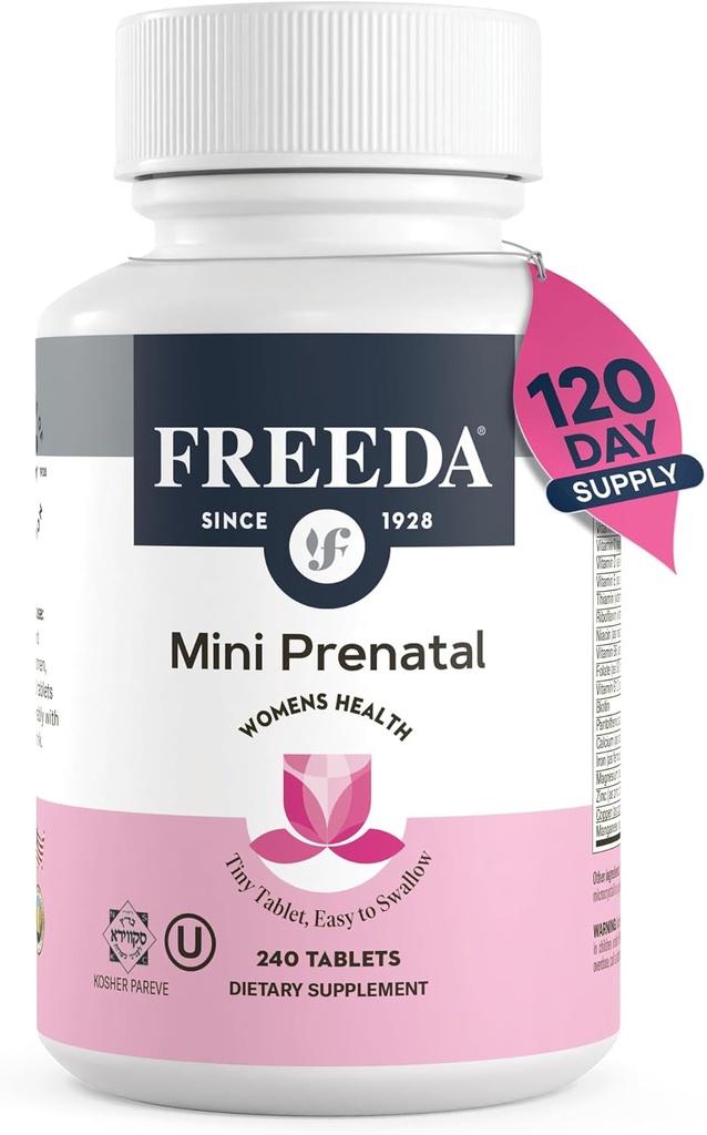 FREAD Mini Vitamine prénatale - Casher Prénatals -Tiny Comprimés faciles à avaler - Vitamines prénatales avec fer, acide folique prénatal/solide, vitamine D - Multivitamine prénatale pour femmes enceintes (240)