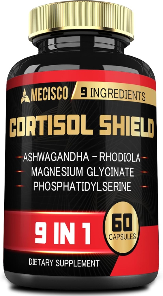 9in1 Cortisol Shield - Ashwagandha & Magnesium Glycinate, Rhodiola, Phosphatidylserine, L-Theanine, Licorice Root, St. John's Wort, Lions Mane - Mind & Mood, Restful Night Support - 60 Capsules