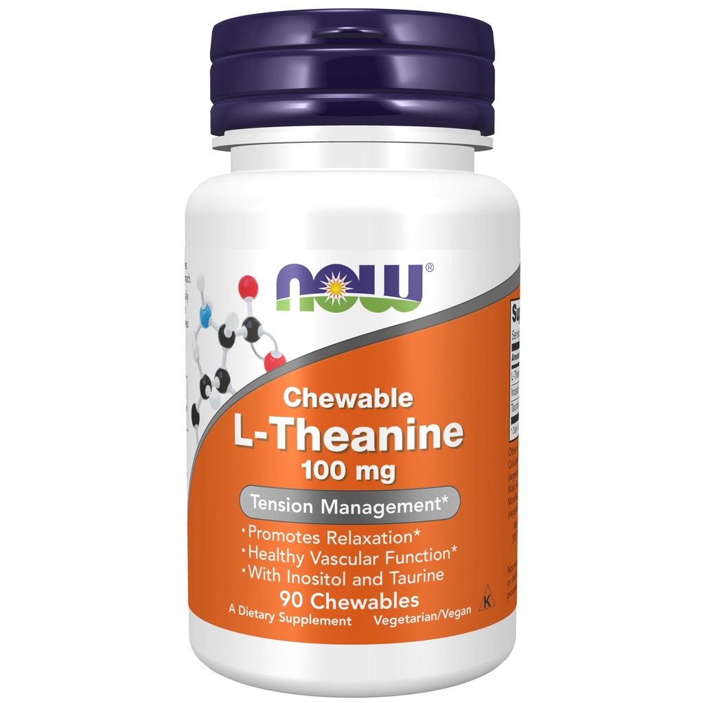 MAINTENANT Suppléments, L-Theanine 100 mg avec Inositol et Taurine, Gestion des tensions*, 90 Chewables
