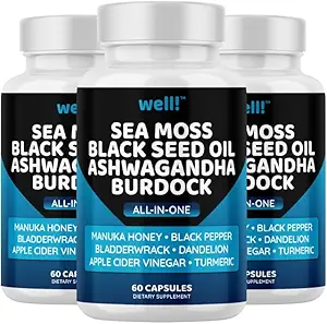 Sea Moss 3000, Black Seed Oil 2000, Ashwagandha 1000, Bladderwrack, Maca Turmeric - Manuka Honey, Dandelion & Black Pepper, Supplément Super Antioxydants,180