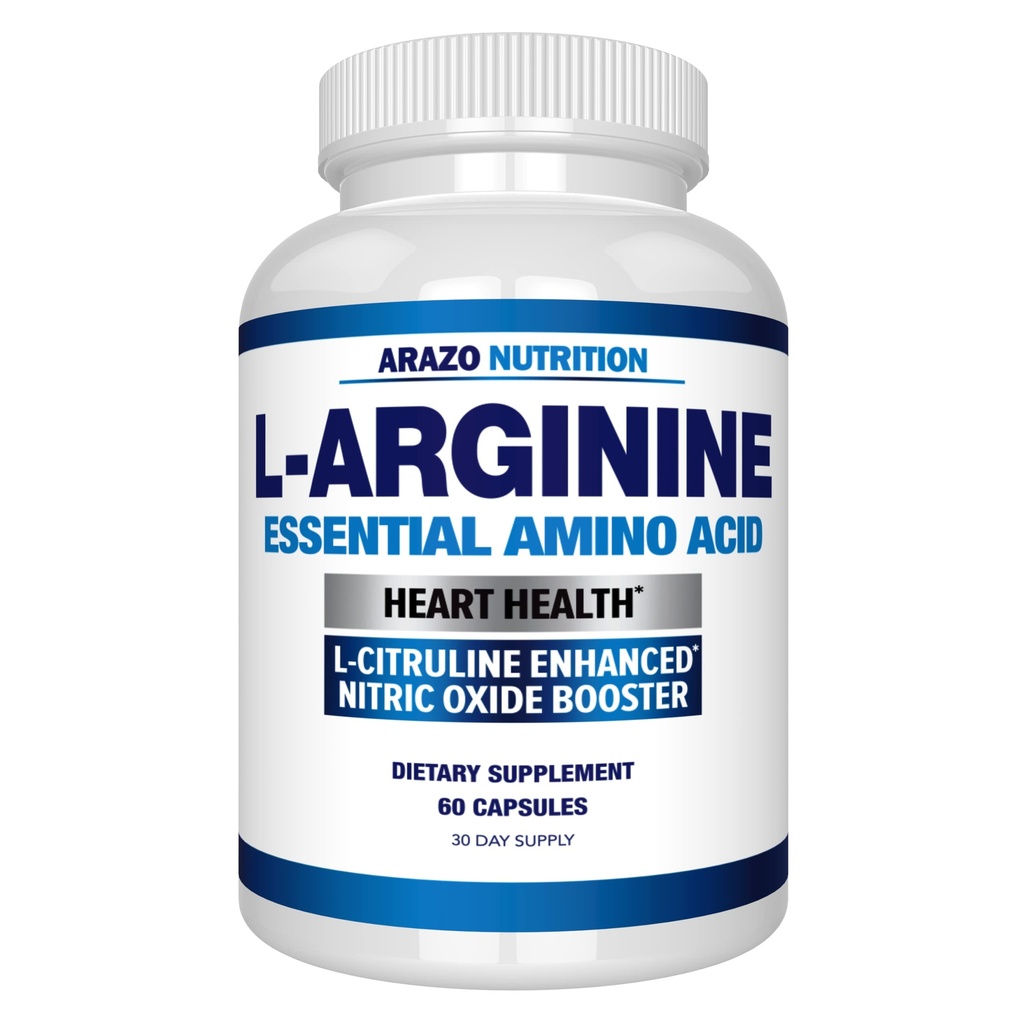 Arazo Nutrition Premium L Arginine - 1340mg Booster à oxyde nitrique avec L-Citrulline et acides aminés essentiels pour le gain musculaire et l'énergie - Powerful NO Booster pour former plus longtemps et plus dur – 60 capsules