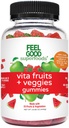 FeelGood Superfoods Vita Fruits and Veggies Suppléments, Multivitamine Fruits et Gommies Légumes, 25 Fruits et Légumes, Pastèque et Saveurs de pommes, Vegan, Non-OGM, 60 Compte