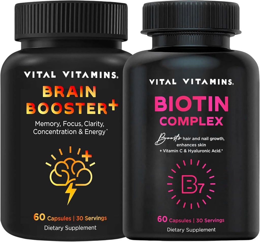 Vitamines vitales Booster Cerveau Plus + Capsules complexes de biotine