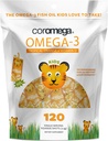 Coromega Kids Omega 3 Supplément à l'huile de poisson, 650mg de Omega-3s, Orange Tropical + Vitamine D, 120 Paquets à coupe unique