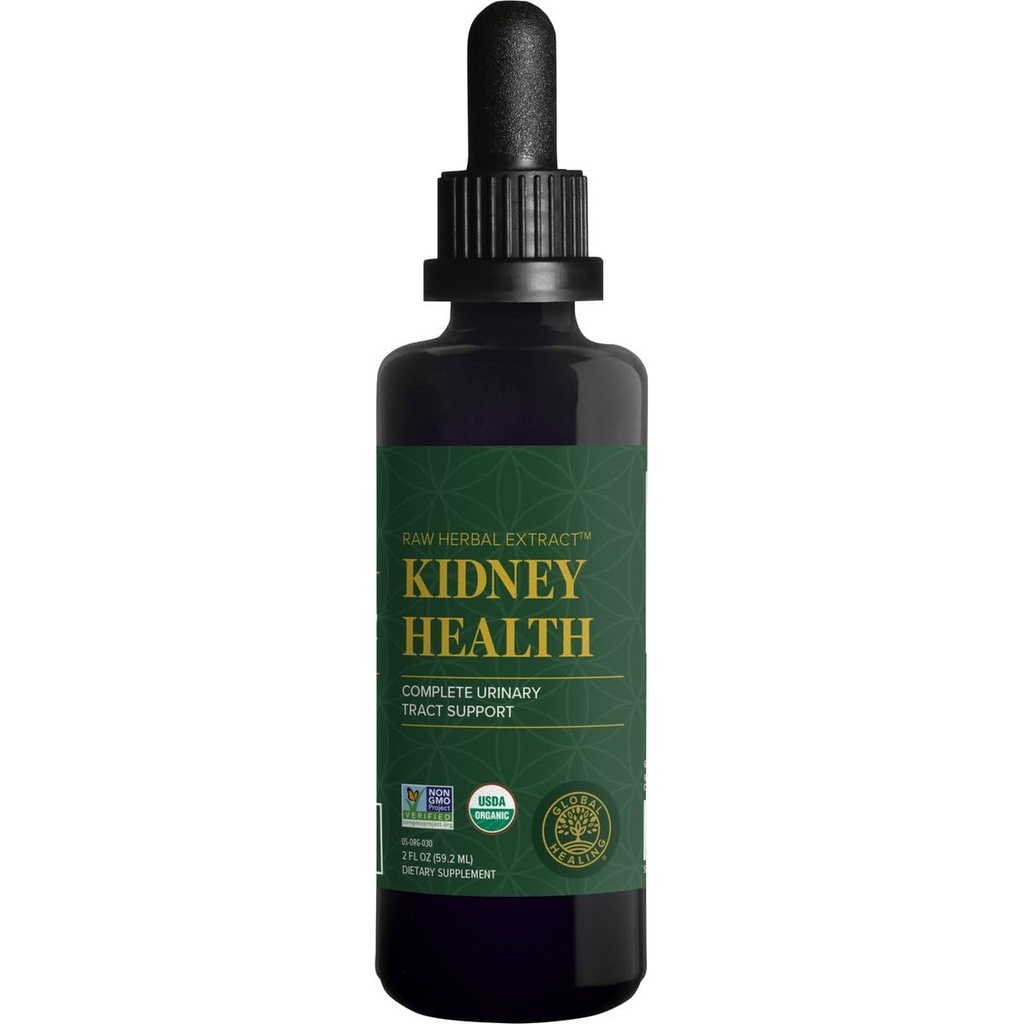 Global Healing USDA Bio Rein Health with Cranberry & Hydrangea - Supplément liquide nettoyant pour le rein & Dissolver de pierres pour la santé urinaire - Detox & Repar Formula for Bladder Control - 2 Fl Oz