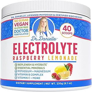 Poudre d'électrolyte originale du Dr Danielle - Supplément de mélange de boisson d'hydratation - Boosts Energy & Keto-friendly - Pas de maltodextrine et sans sucre - Limonade framboise Saveur