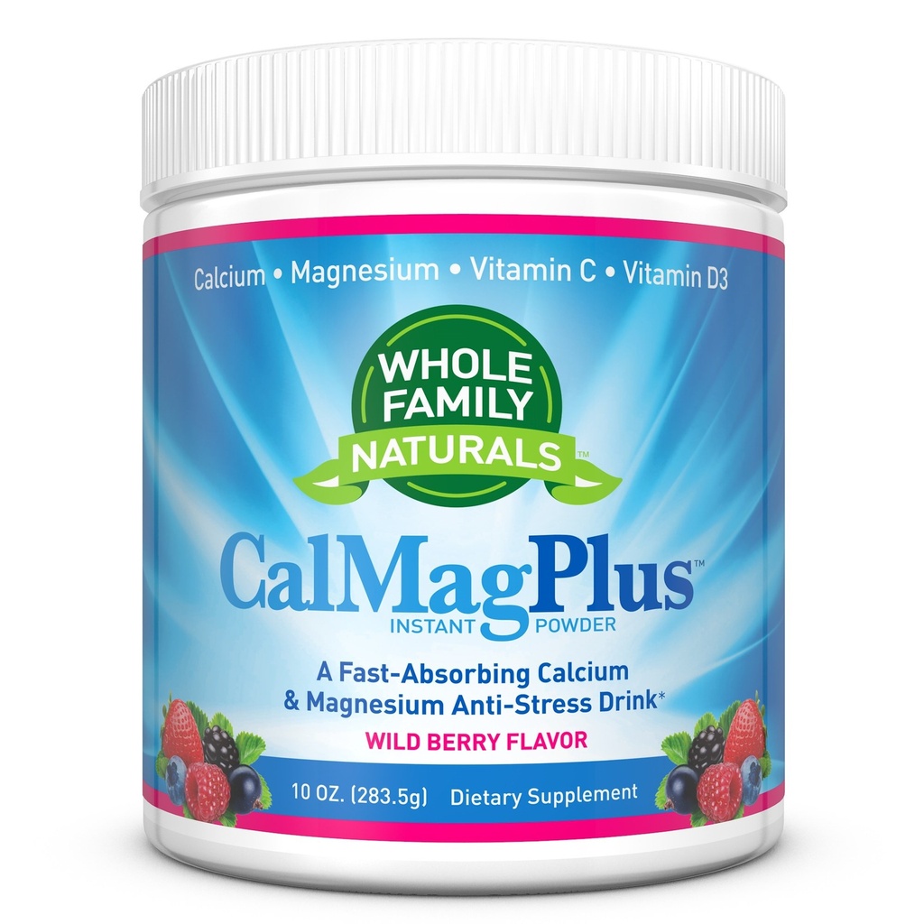 Supplément en poudre de magnésium de calcium - CalMag Plus avec vitamine C & D3 - Sans gluten, sans OGM, saveur de baie sauvage - Cal Mag boisson de soulagement et calmant naturel - Calcium et poudre de magnésium