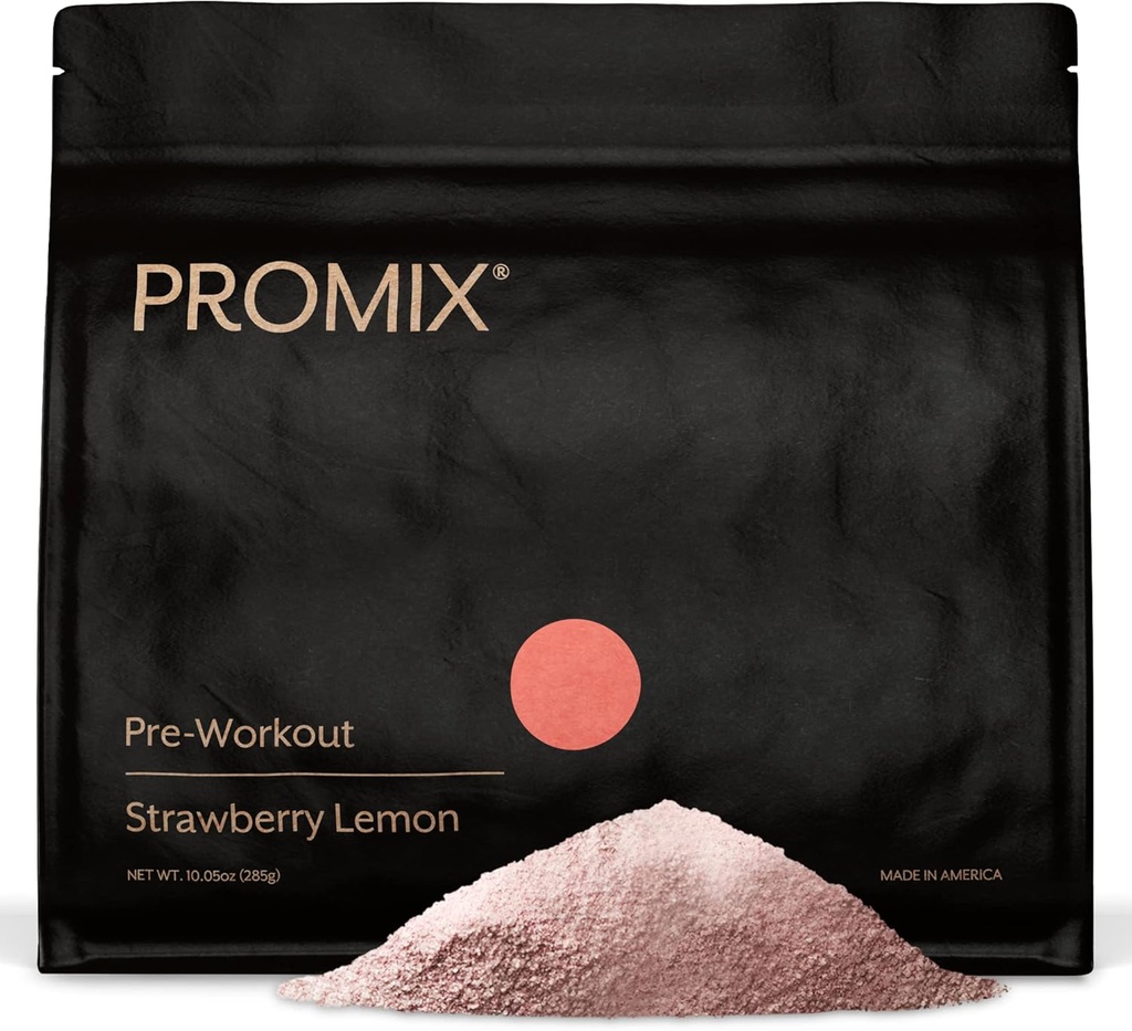 Promix poudre de pré-travail, citron de fraise – Boosts Focus, Energy & Endurance – avec caféine, B12, bêta-alanine et L-tyrosine – sans gluten et sans lait, 10,05 oz