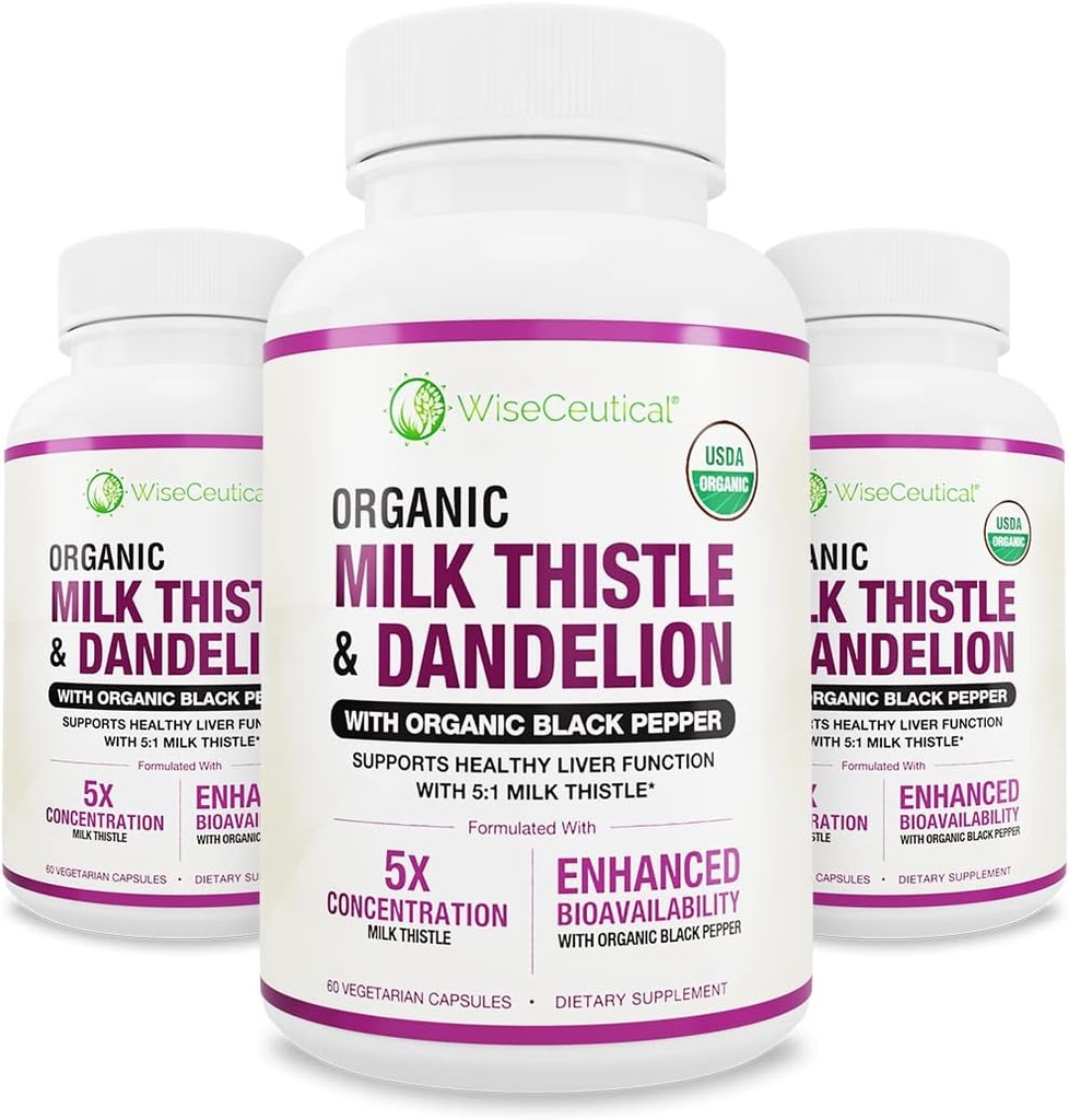 Absorption max USDA Potentiel de thistle de lait biologique 5:1 Extrait concentré (2000mg de force) et racine de dandelion organique.