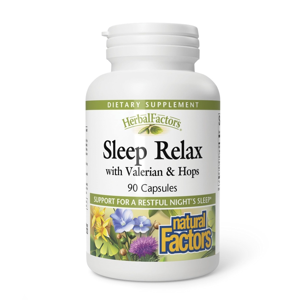 Facteurs à base de plantes Formule de relaxation du sommeil par des facteurs naturels, aide naturelle au sommeil avec racine valériane, fleur de passion et crâne, non-OGM, 90 capsules (90 portions)
