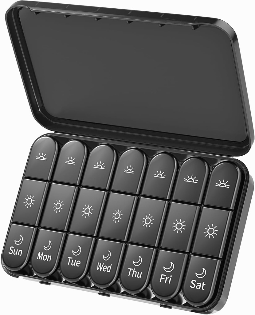 Daviky Weekly Pill Organizer 3X par jour, grande boîte à pilules 7 jours 3 fois par jour avec un contenant à l'épreuve de la lumière séparé, cas de pilule portable pour médicaments, vitamines, huile de poisson et suppléments