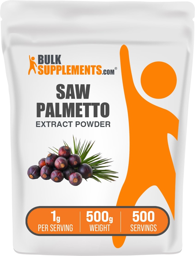 BulkSupplements.com Saw Palmetto Extract Powder - Serenoa Repens, Saw Palmetto supplément, supplément à base de plantes - végétalien et sans gluten, 1g par service, 500g (1,1 lb) (paquet de 1)
