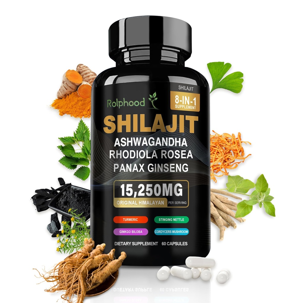 Shilajit pour hommes/femmes - Pure Himalayan Organic,Shilajit Capsules avec Ashwagandha, Compléments 60 Capsules Alternative à la résine, les Trops et les Gommies