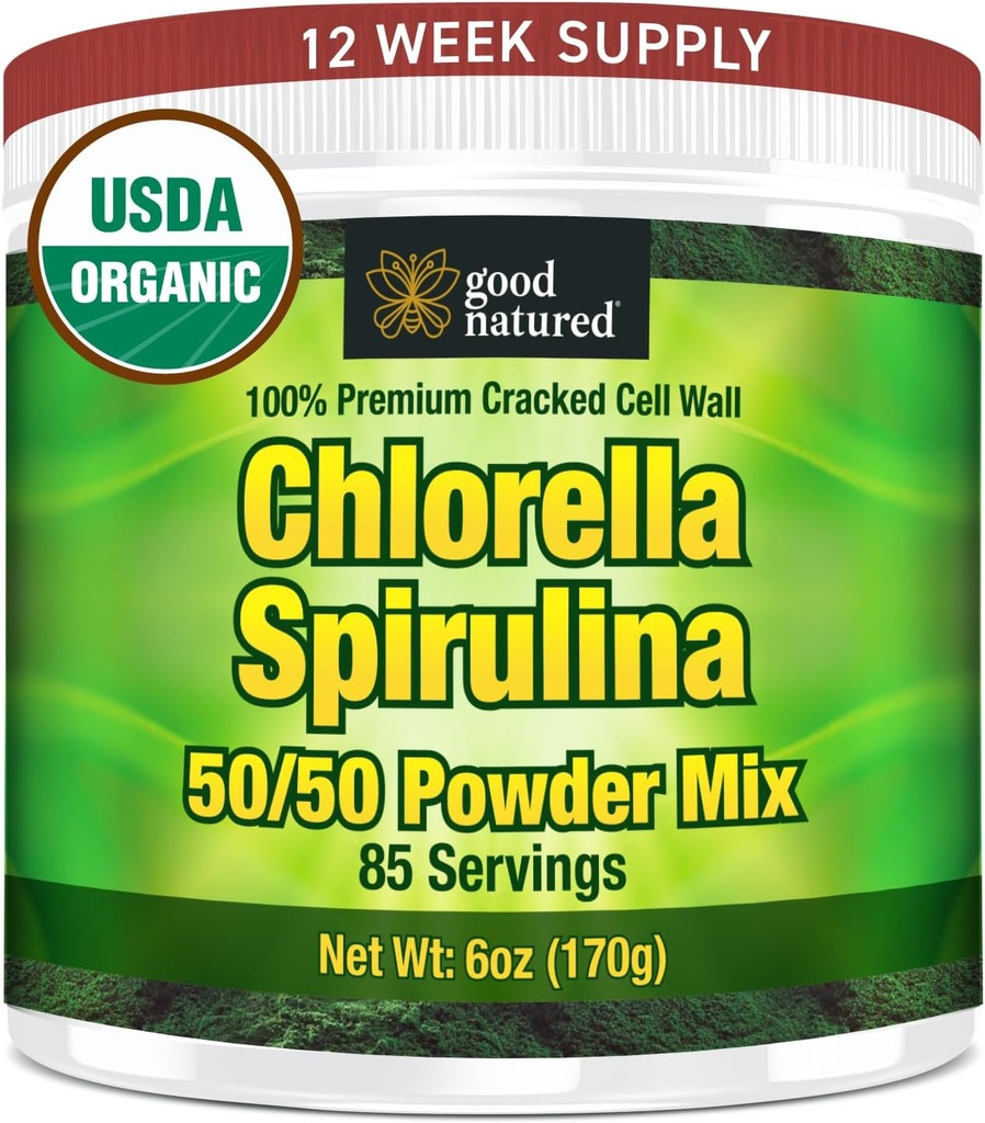 Good Natured Premium Chlorella Spirulina Powder | 85 Servings | Non-GMO | Sunlight Grown | Deep Green Color | Cracked Cell Wall | Alkalyzing | High Protein | Vegan Organic Capsules | Mountain Water