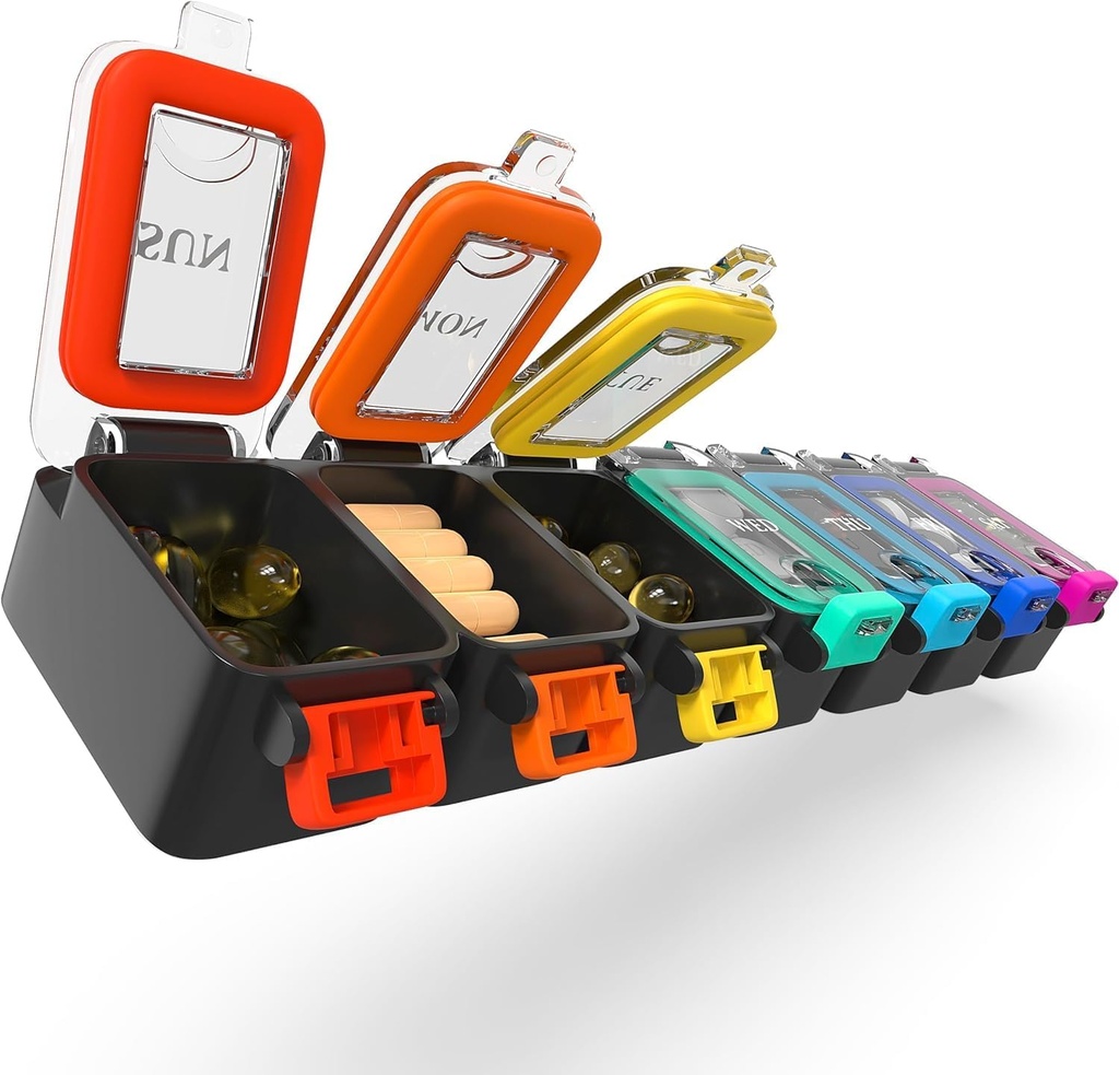 BEXEEN Weekly Medicine Pill Organizer Waterproof 7 Day Large Pill Box Daily Pill Case Cute Vitamin Organizer Portable Pill Container Travel Pills Holder XL Supplement Medication Dispenser One a Day