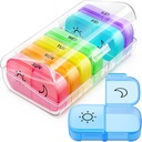 FEATY Weekly Pill Organizer 2 fois par jour avec une grande ouverture sur le même côté pour le remplissage et la récupération faciles, suivi des couleurs 7 jours AM PM Pill Box avec grand cas de pilule sans BPA pour les vitamines, huiles de poisson (Clear)
