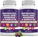 Resvératrol, Berberine, Extrait de graines de raisin, Quercetin, Supplément de polyphénol pour les femmes et les hommes avec extrait de noni, N-acétyl Cysteine, Extrait d'açai - 2-Pack