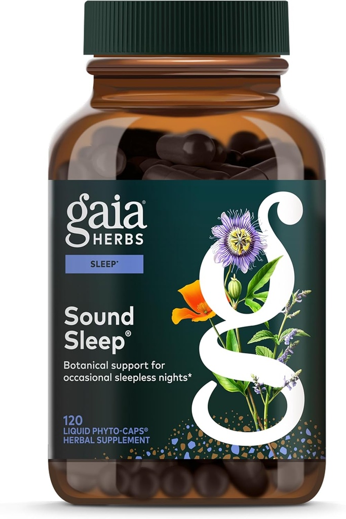 Gaia Herbs Sound Sleep - Natural Sleep Support to Promote Calm & Relaxation - with Valerian Root, Passionflower & More - 120 Vegan Liquid Phyto-Capsules (40-Day Supply)