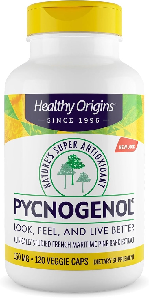 Origines saines Pycnogenol 150 mg, Extrait d'écorce de pin Maritime, Natures Super Antioxydant, Antioxydant, Non-OGM, Vegan, 120 Capsules de Veggie
