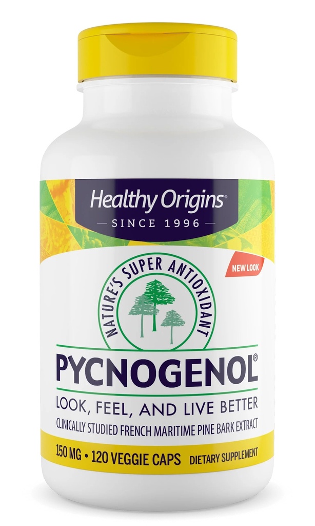 Origines saines Pycnogenol 150 mg, Extrait d'écorce de pin Maritime, Natures Super Antioxydant, Antioxydant, Non-OGM, Vegan, 120 Capsules de Veggie
