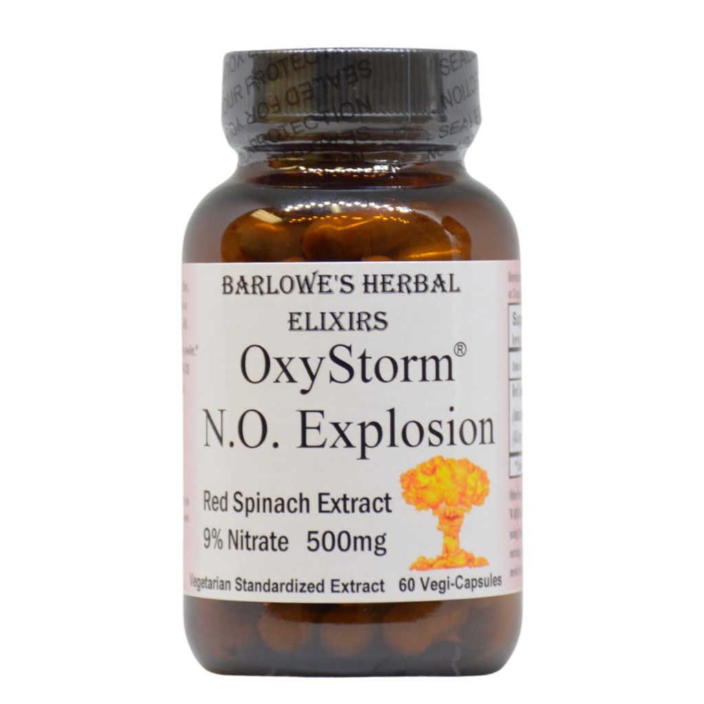 Barlowe's Herbal Elixirs OXYSTORM® N.O. Explosion | Red Spinach Extract 9% | Natural Nitric Oxide Booster | 500mg Per Capsule | 60 Vegan Capsules | No Oxalates, Stearate-Free, Glass Bottled