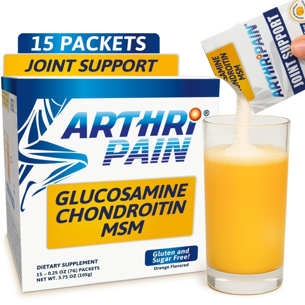 Arthripain – Supplément de réparation de cartilage – Jus d'articulation testé cliniquement – Support de soulagement du ligament – Glucosamine Chondroitin MSM – Traitement du genou swollen – Sans sucre – Fabriqué aux États-Unis - 15ct