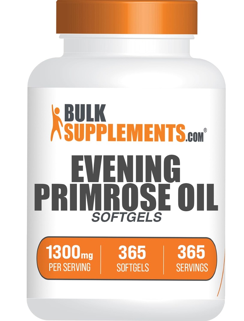 BulkSupplements.com Soir Huile de Primrose Softgels - Suppléments GLA, Huile de Primrose de soirée 1300mg - Sans gluten, 1 Softgel par service, 365 Compte (paquet de 1)