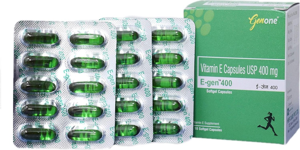 gène E-Gen 400 Vitamine E Capsule pour la nutrition du visage, de la peau et des cheveux (30 capsules)