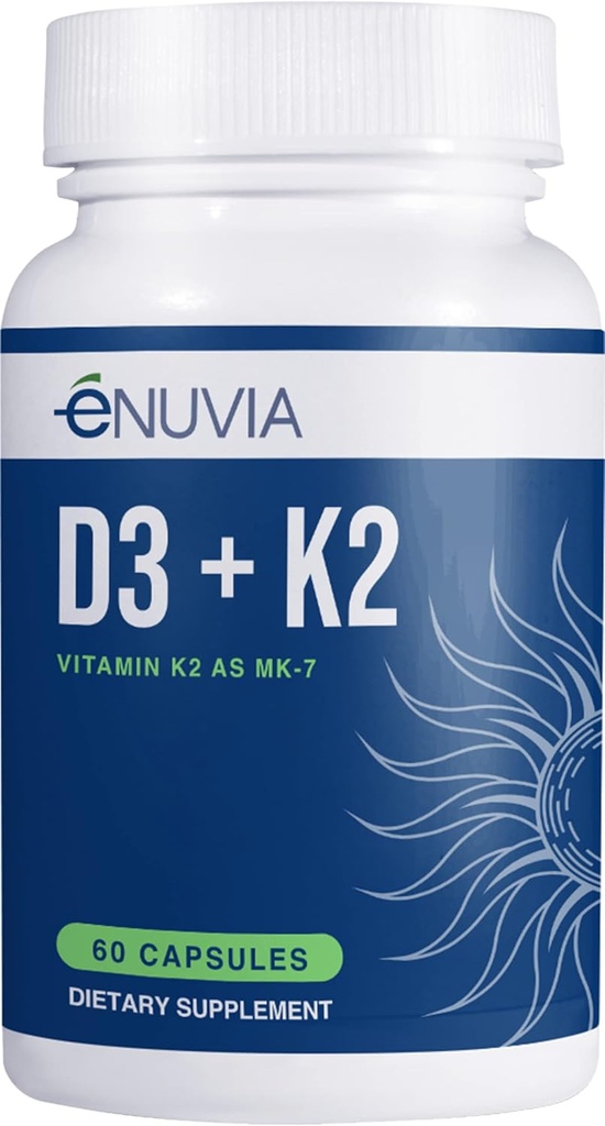 D3+K2 - Supplément Vitamine D3 K2 pour les femmes et les hommes - 60 Capsules de légumes - avec extrait de poivre noir Bioperine - soutient l'absorption maximale de calcium et la santé du coeur et des os - Fabriqué aux États-Unis
