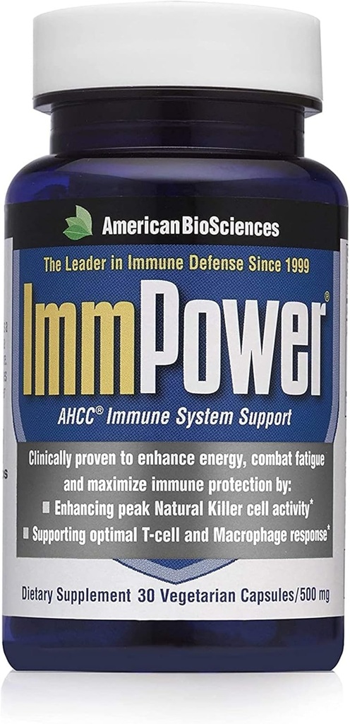 American BioSciences ImmPower Supplément AHCC, Capsules végétariennes, Support immunitaire amélioré, Activité des cellules tueuses naturelles et Production de cytokine, 500 milligrammes par capsule (30 Nombre)