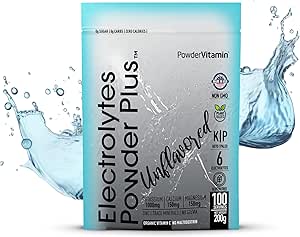 PowerVitamin Unflavored Electrolytes Powder No Sugar for Daily Energy - Keto Electrolytes - Hydration Powder with 1000mg Potassium, 120mg Calcium, Magnesium, No Stevia, 100 Servings