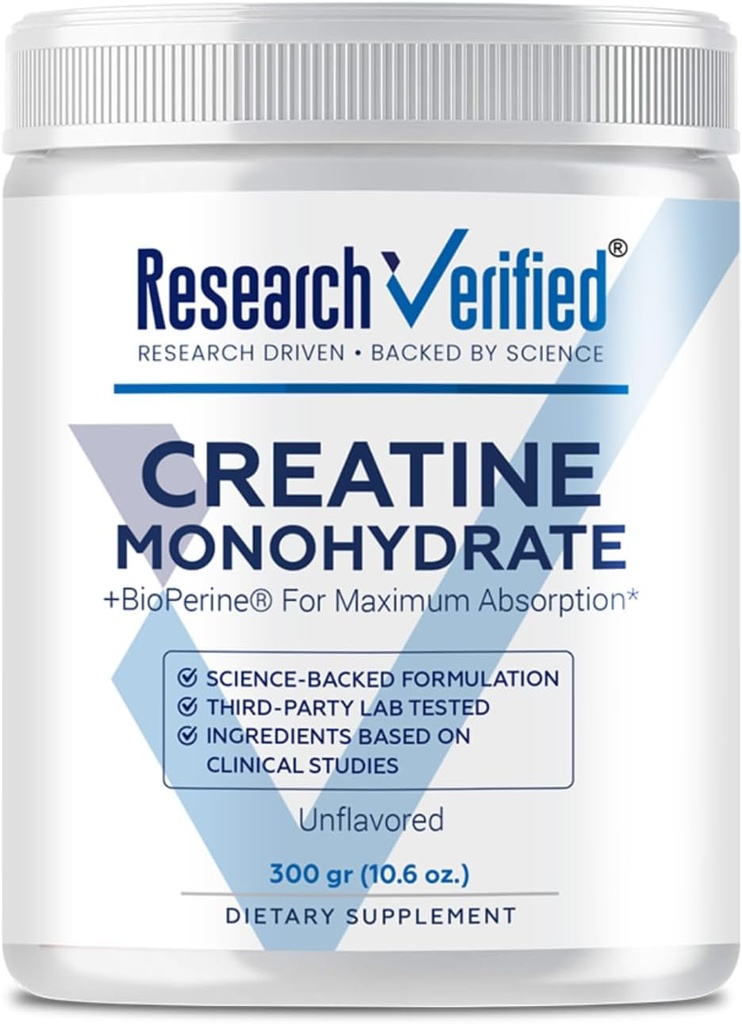 Recherche Verified Creatine Monohydrate - Soutenir la croissance musculaire optimale, améliorer la performance - 5000mg Creatine Monohydrate - BioPerine - 60 portions - Non aromatisé - Vegan