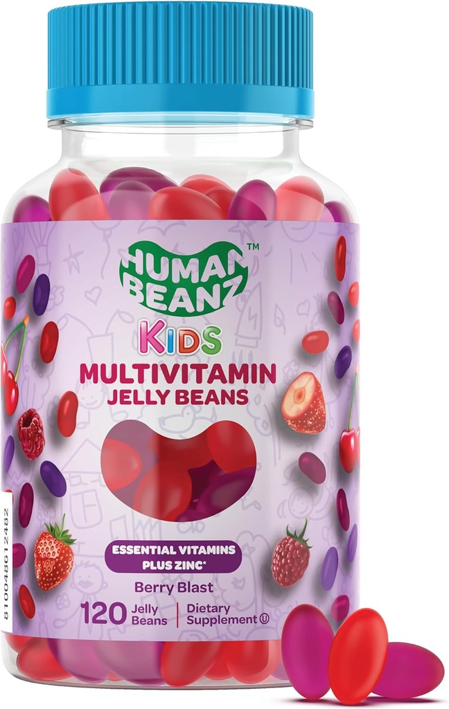 Multivitamin Jelly Bean Gummies avec Zinc pour les enfants, Imune Support Dietary Suppléments, Végétarien, 120 Berry Blast Jelly Beans, Kosher