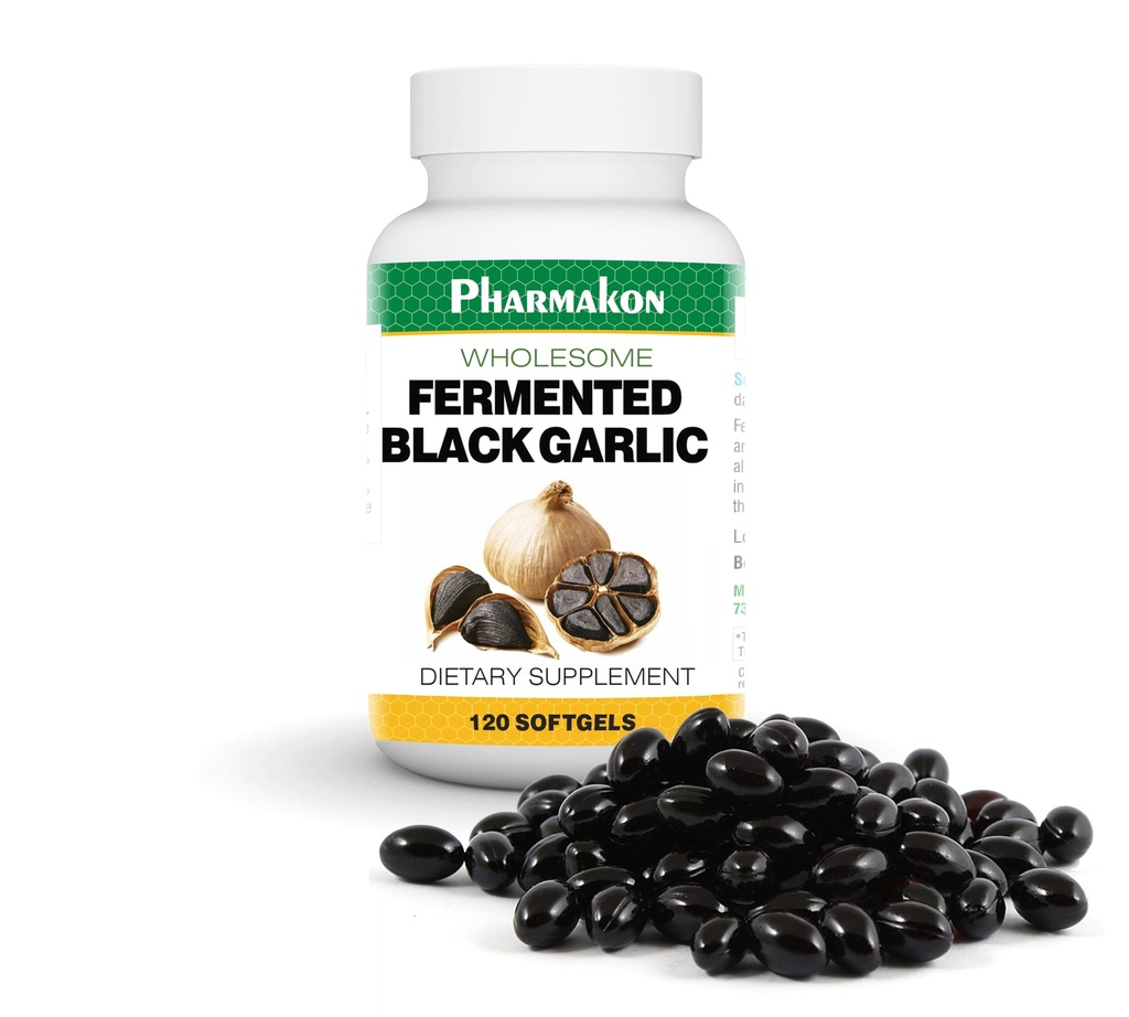 PHARMAKON Organic Aged Black Ail, Biodisponible Capsules douces, Totale, Or réduit (120 Nombre)