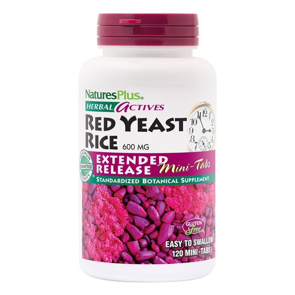 NaturesPlus Actifs à base de plantes Riz de levure rouge, libération prolongée - 600 mg, 120 Mini comprimés - supplément à base de plantes - végétalien, végétarien, sans gluten - 60 portions