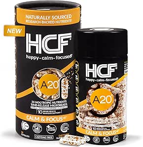 HCF A20 Microbead Cerveau Suppléments santé pour adultes pour mémoire, focus, calme, humeur, alerte, attention, vision, sommeil, système immunitaire, 20 Nootropic Nutrients Premium Multivitamin & 7 Advances® Tech