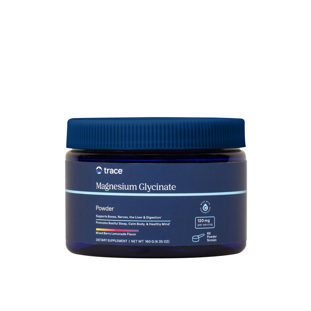 Trace Minerals Magnésium Glycinate Poudre - Poudre de magnésium quotidienne pour le sommeil - Calmer la boisson au lit - Naturel et doux - Lémonade de baie mixte - 180g (60 portions)
